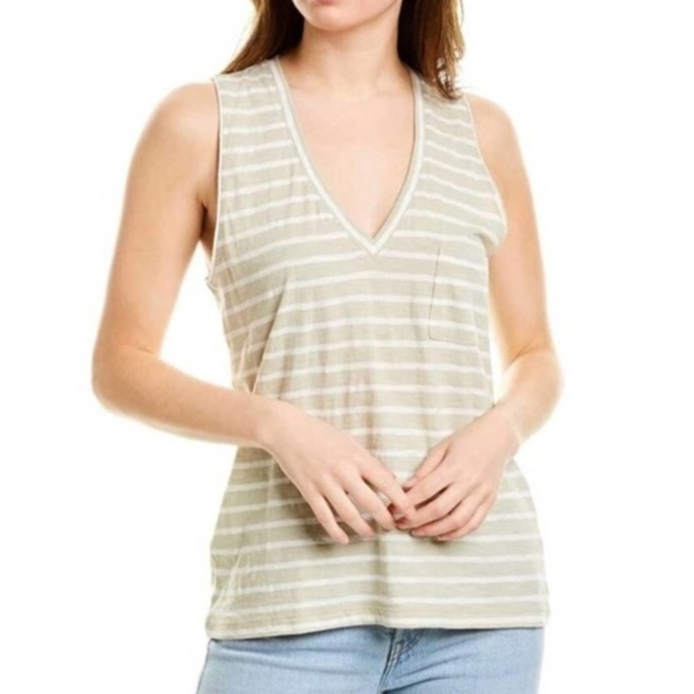 Madewell Whisper Cotton Baker Stripe V Neck Top L